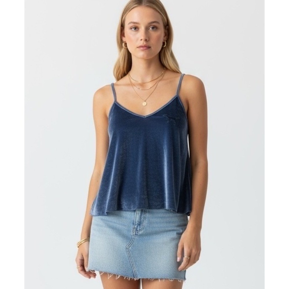 Y2K PINK Victoria's Secret Blue Velvet Cami Top XS/XP Cropped Sleeveless